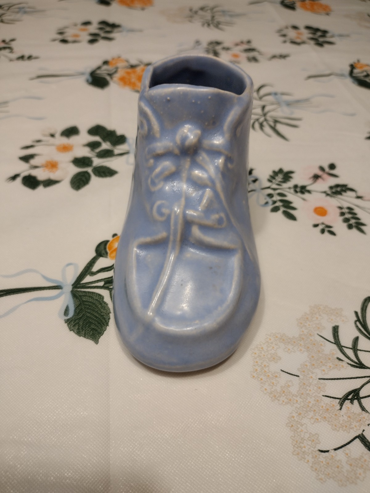 Early Nelson McCoy Vintage Art Pottery Baby Shoe Planter Matte Blue MCM USA Early Nelson McCoy Vintage Art Pottery Baby Shoe Planter Matte Blue MCM USA