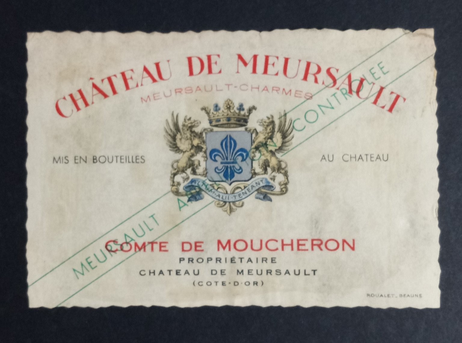 Château de Meursault Wine Label 1951 Burgundy France Ephemera Château de Meursault Wine Label 1951 Burgundy France Ephemera