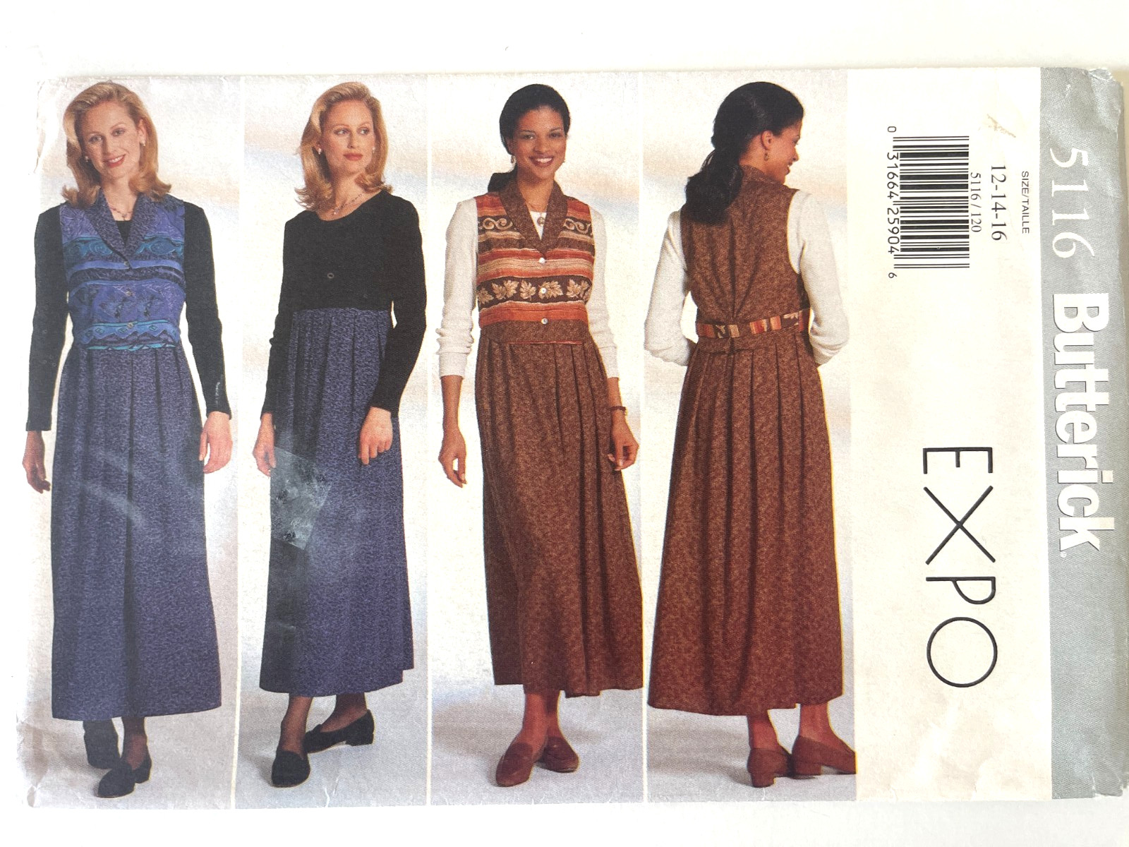 1990\'s Butterick Misses\' Dress,Vest Pattern 5116 Size 12-16 UNCUT