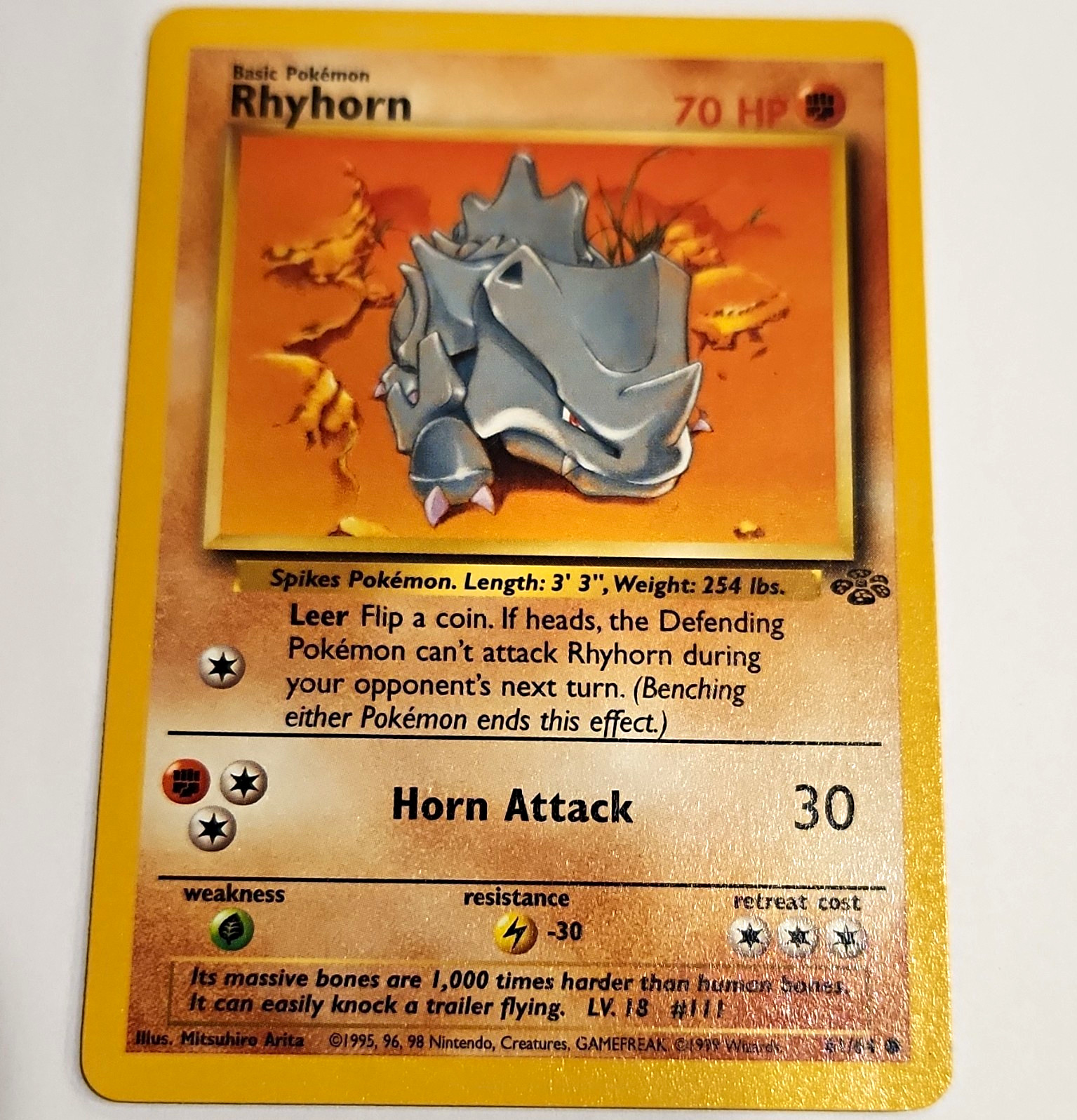 Pokémon TCG Rhyhorn #61/64 1999 Jungle Set Non-Holo English Trading Card Pokémon TCG Rhyhorn #61/64 1999 Jungle Set Non-Holo English Trading Card