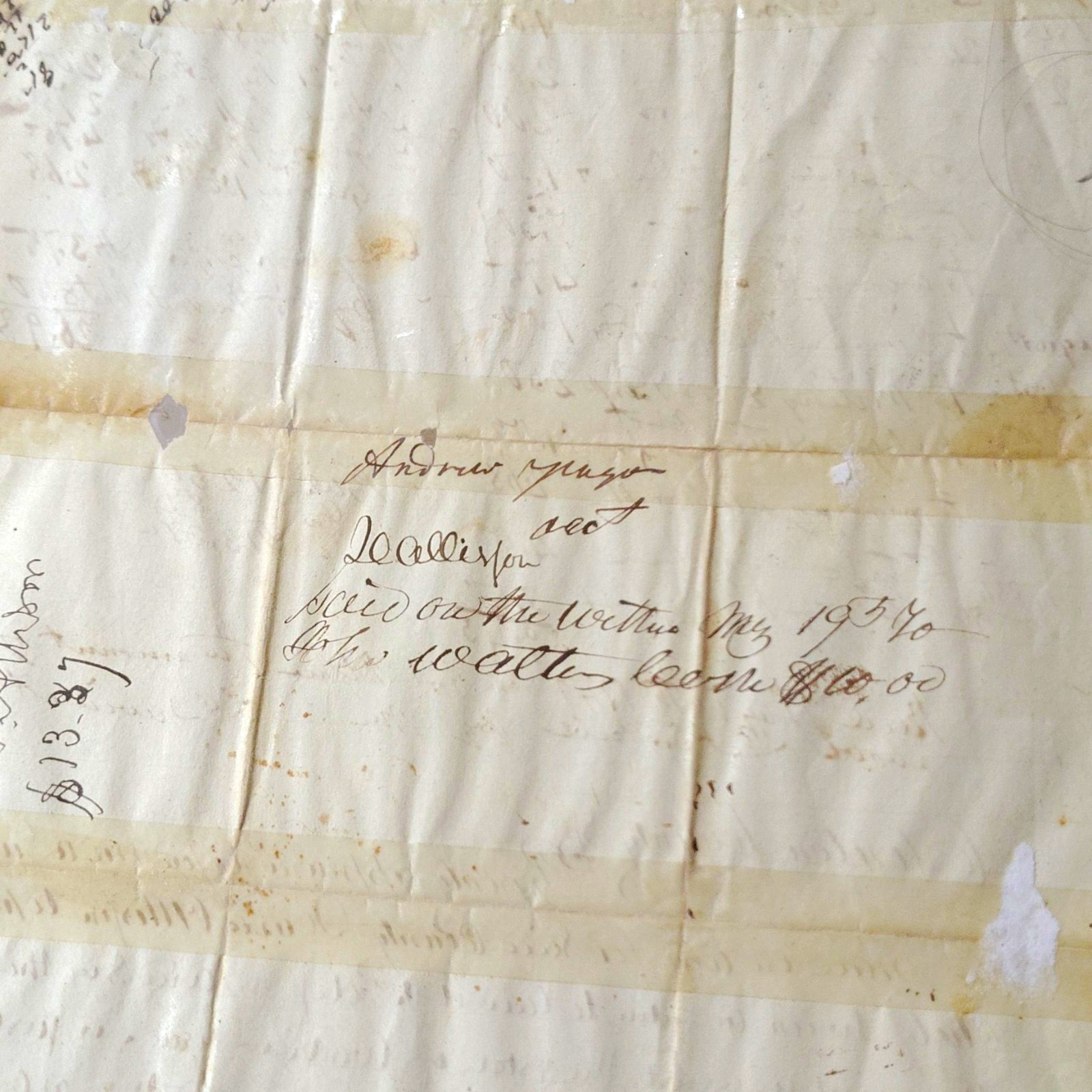 19th Century Handwritten Ledger Notes Signed David Allison & Yeager 19th Century Handwritten Ledger Notes Signed David Allison & Yeager