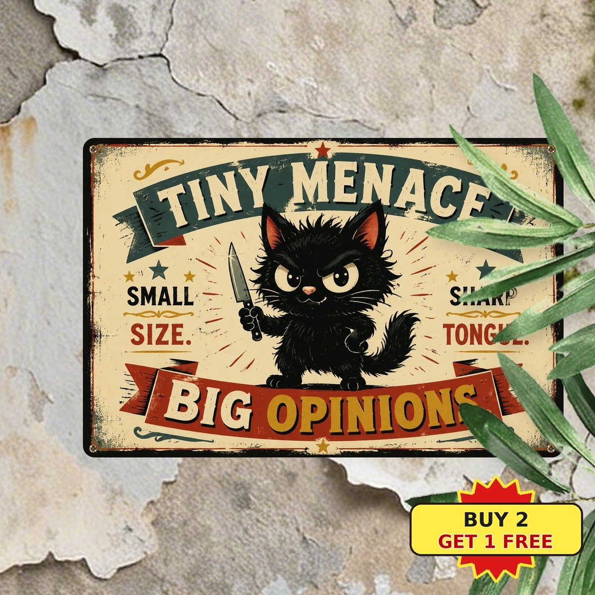 Funny Cat Double Sided Joke Sarcastic Kitten Humorous Metal Tin Sign Plaque