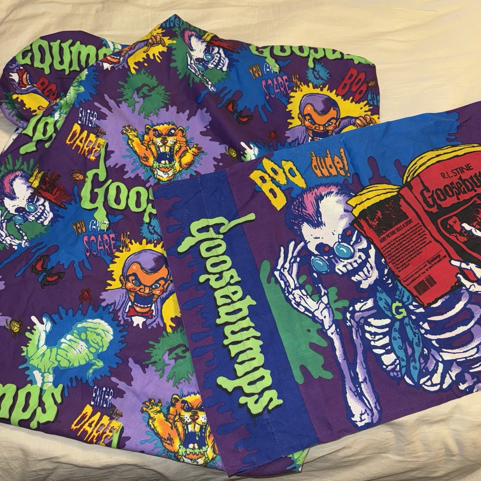 Vintage Goosebumps Fitted Sheet & Pillowcase Twin Size Horror 90s Bedding