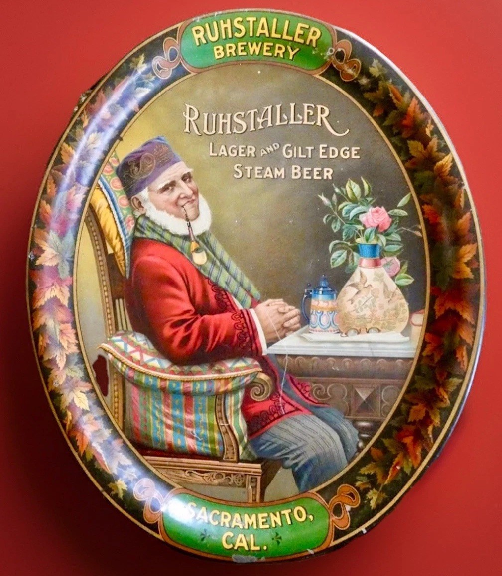 Antique Old West Ruhstaller\'s Brewery Sacramento Beer Tray - The Old Man w/Pipe Antique Old West Ruhstaller\'s Brewery Sacramento Beer Tray - The Old Man w/Pipe