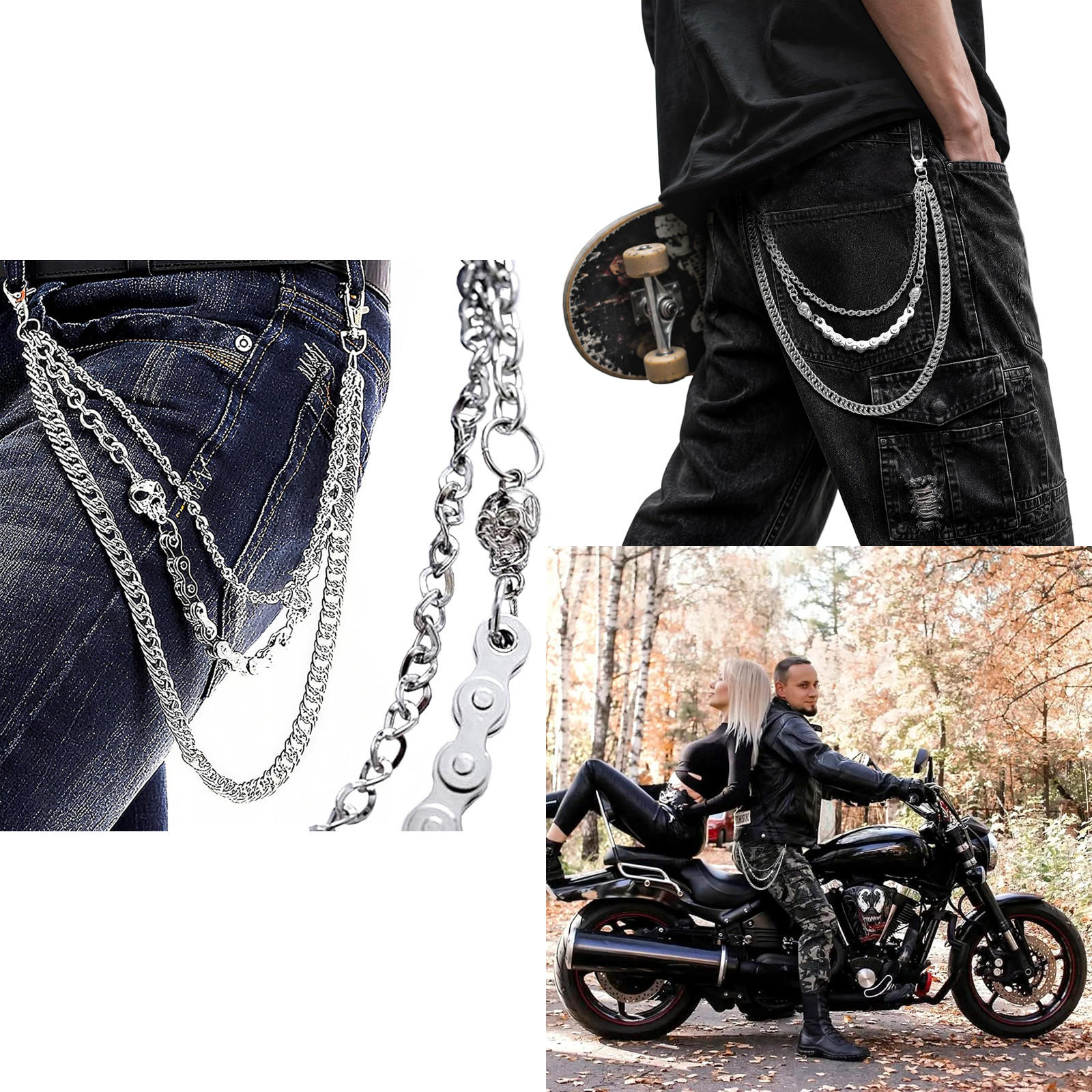 Men Women Gothic Skull Chain Wallet Belt Necklace Punk Biker Long Pocket