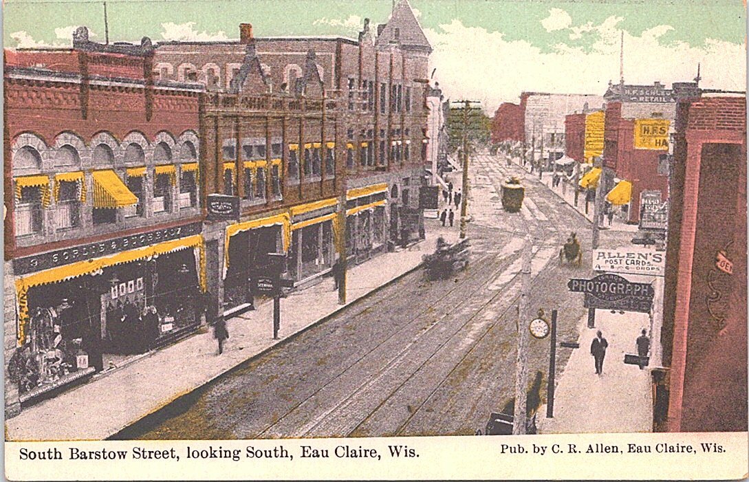 Lithograph Eau Claire WI Street Scene Streetcars early 1900s Lithograph Eau Claire WI Street Scene Streetcars early 1900s