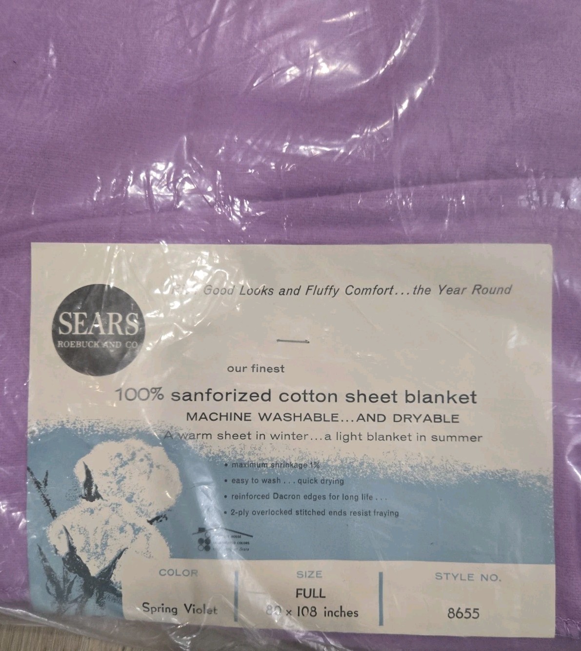 VTG 70\'s Sears Spring Violet Full Sheet Blanket 100% Cotton 80x108\ VTG 70\'s Sears Spring Violet Full Sheet Blanket 100% Cotton 80x108\