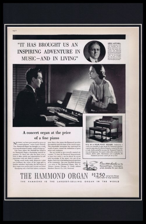 1937 Hammond Organ Framed 11x17 ORIGINAL Vintage Advertising Poster 1937 Hammond Organ Framed 11x17 ORIGINAL Vintage Advertising Poster