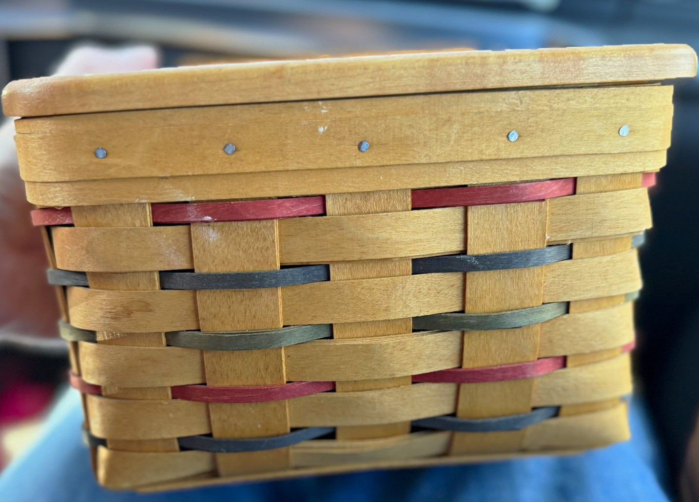 Longaberger Handwoven Rectangular Storage Basket w/ Lid & Plastic Protector 1998 Longaberger Handwoven Rectangular Storage Basket w/ Lid & Plastic Protector 1998