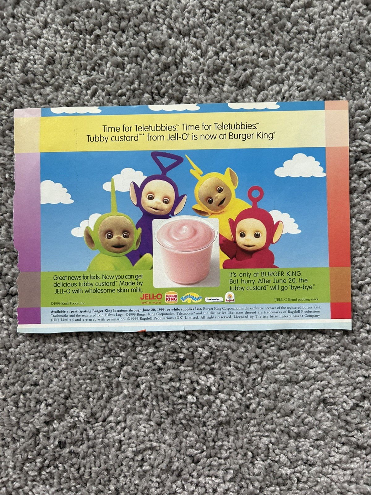 Vintage 1999 Print Ad Teletubbies Jell-O Burger King