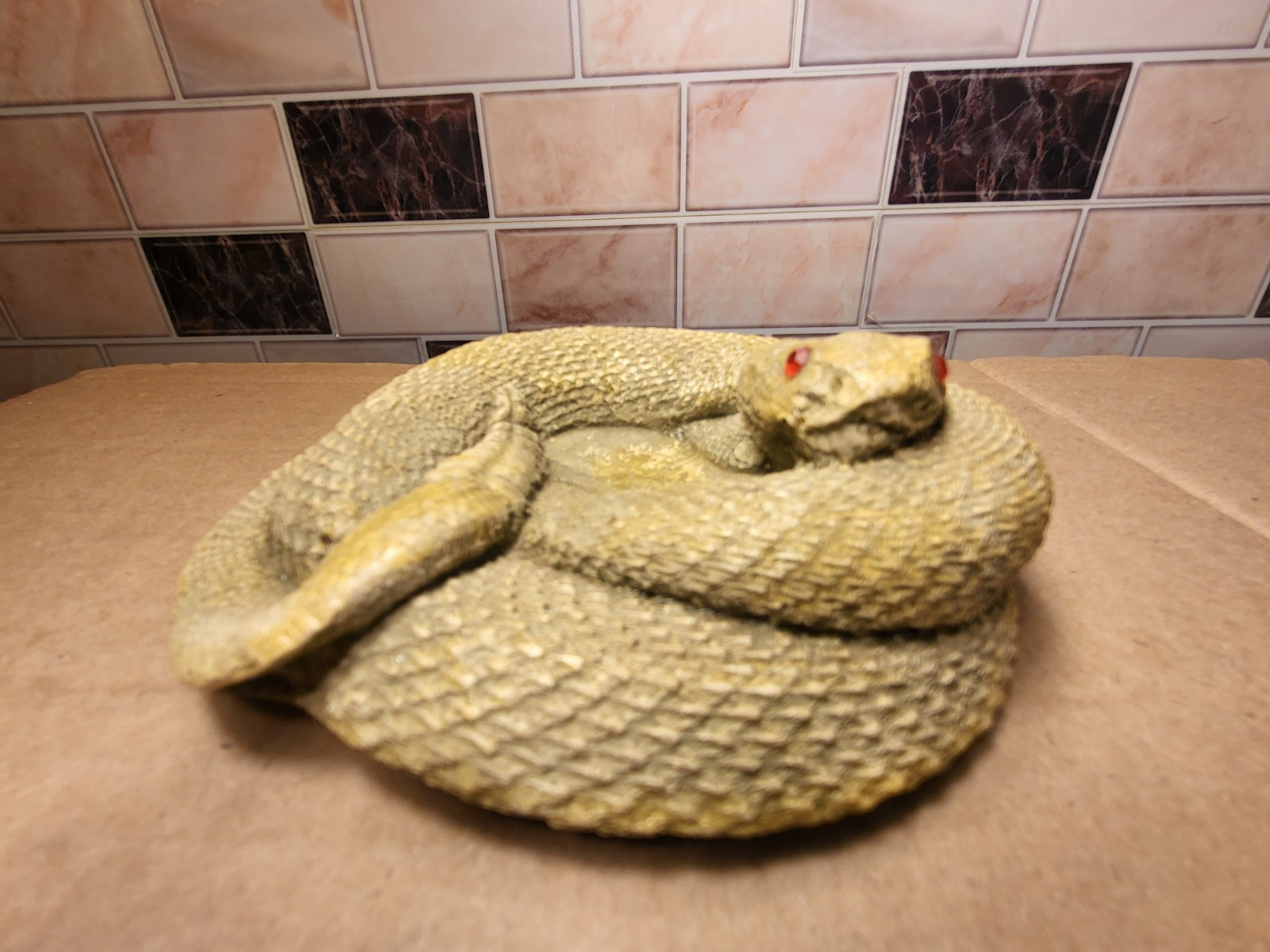 Vtg Rattlesnake Chalkware Coin Dish/ Ashtray W/Red Eyes 4.5 Vtg Rattlesnake Chalkware Coin Dish/ Ashtray W/Red Eyes 4.5