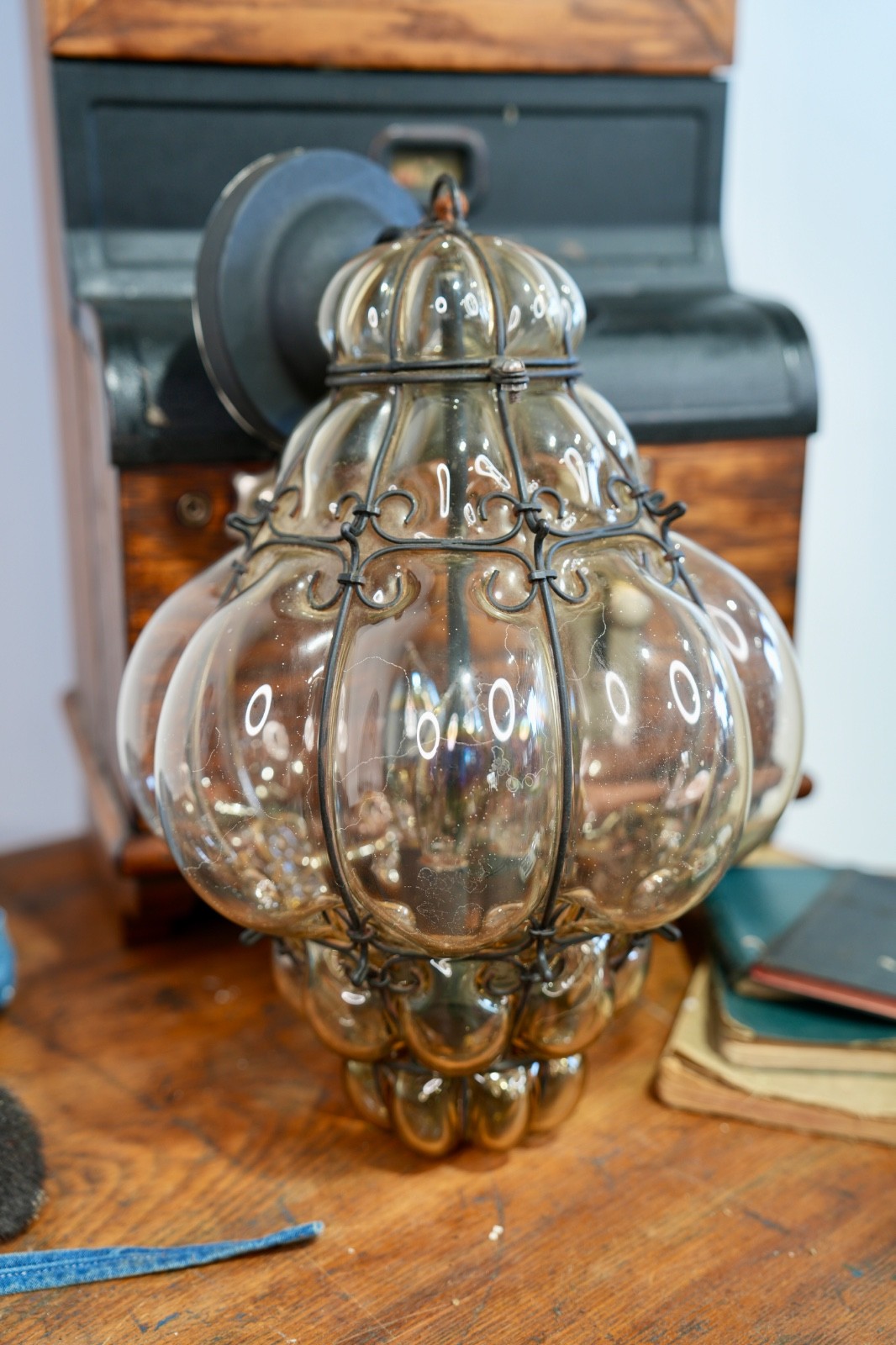 Vintage Handblown Seguso Murano Caged Glass Hanging Light Fixture Swag Lamp Rare Vintage Handblown Seguso Murano Caged Glass Hanging Light Fixture Swag Lamp Rare