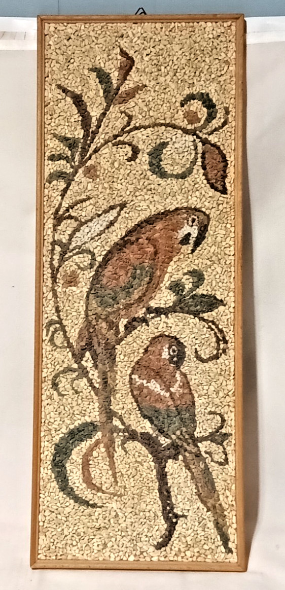 Vintage 1960s Mid Century Modern Gravel Wall Art–Tropical Parrots Birds 22\