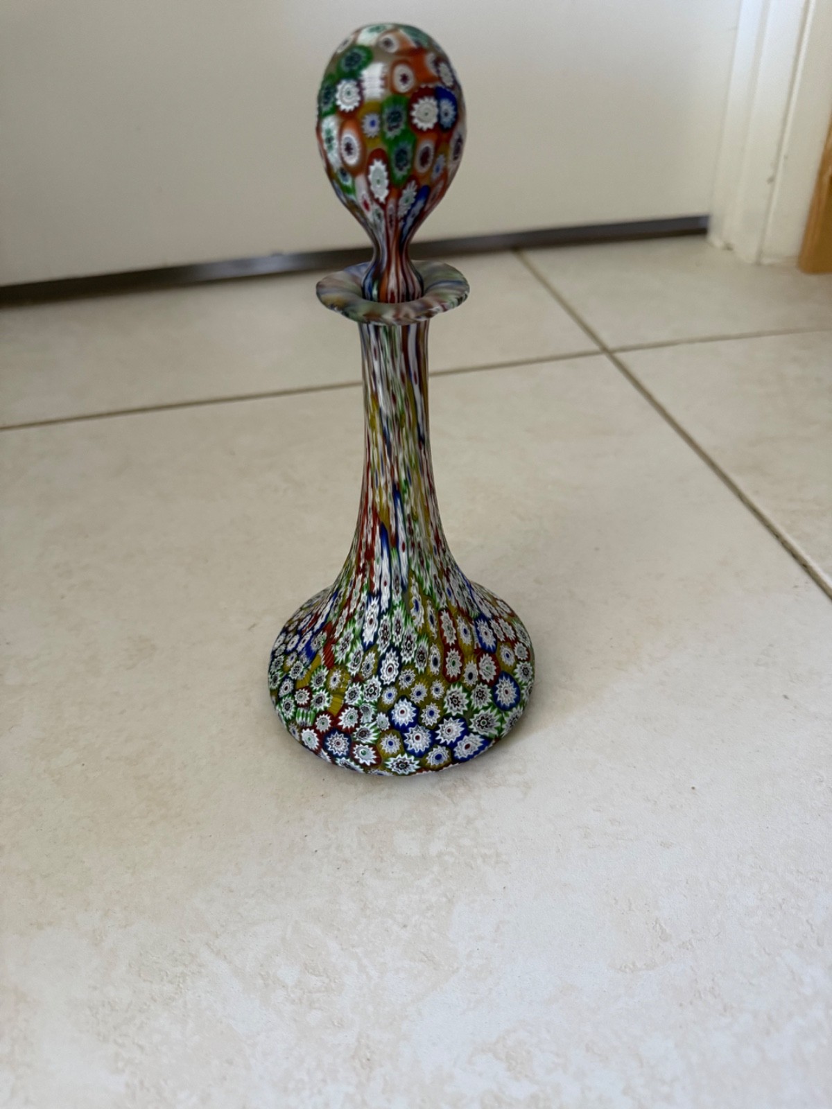 Vintage Fratelli Toso Millefiori Glass Bottle with Original Stopper Vintage Fratelli Toso Millefiori Glass Bottle with Original Stopper