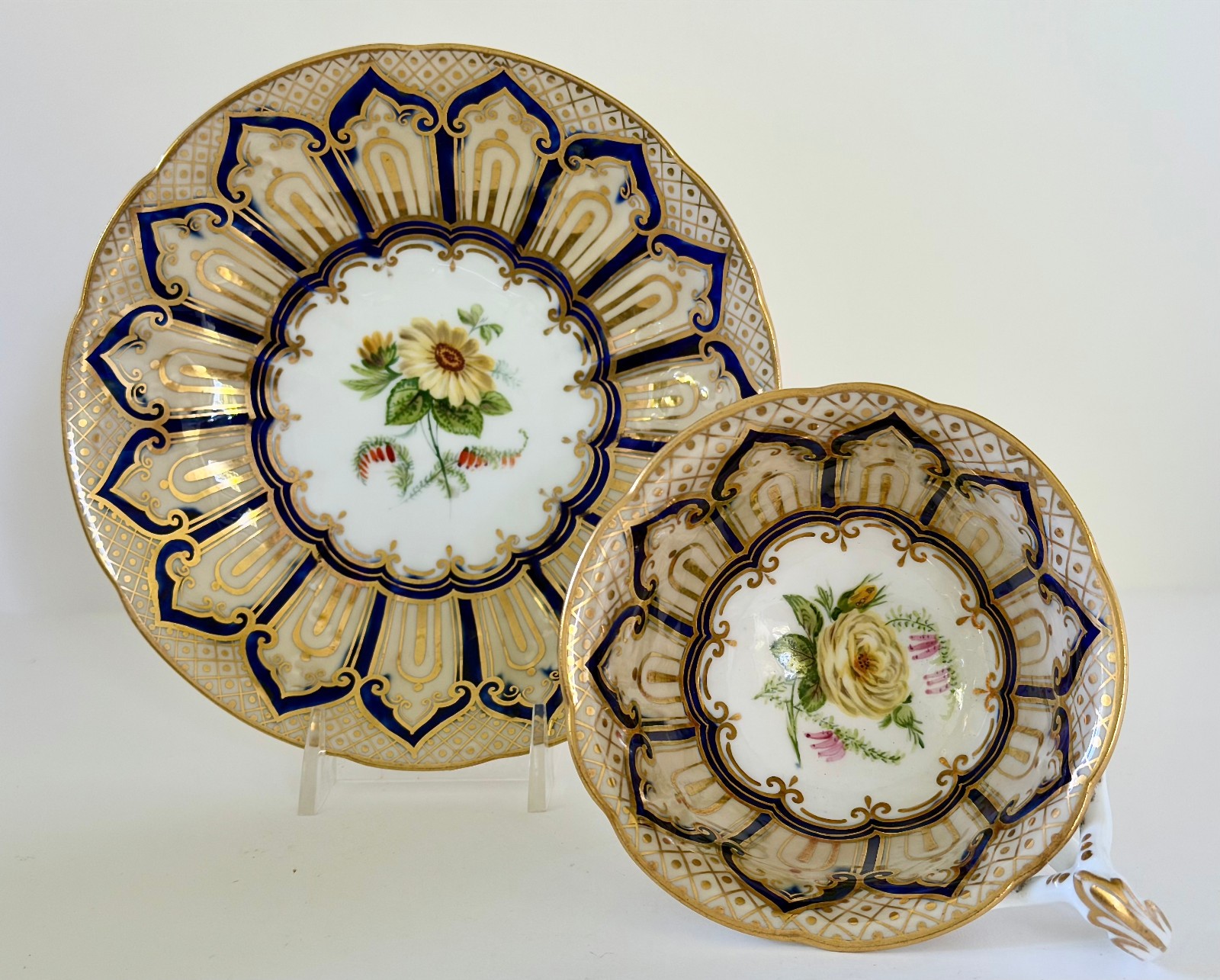 Antique H&R Daniel Attrib Glasgow Cup Saucer Cobalt Gold Painted Pat 9272 c1845