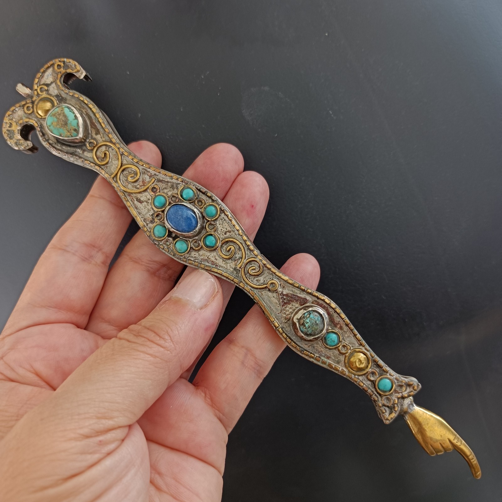 Torah Pointer Yad Vintage Turkmen Lapis Turquoise Judaica Handmade Jeweled Old