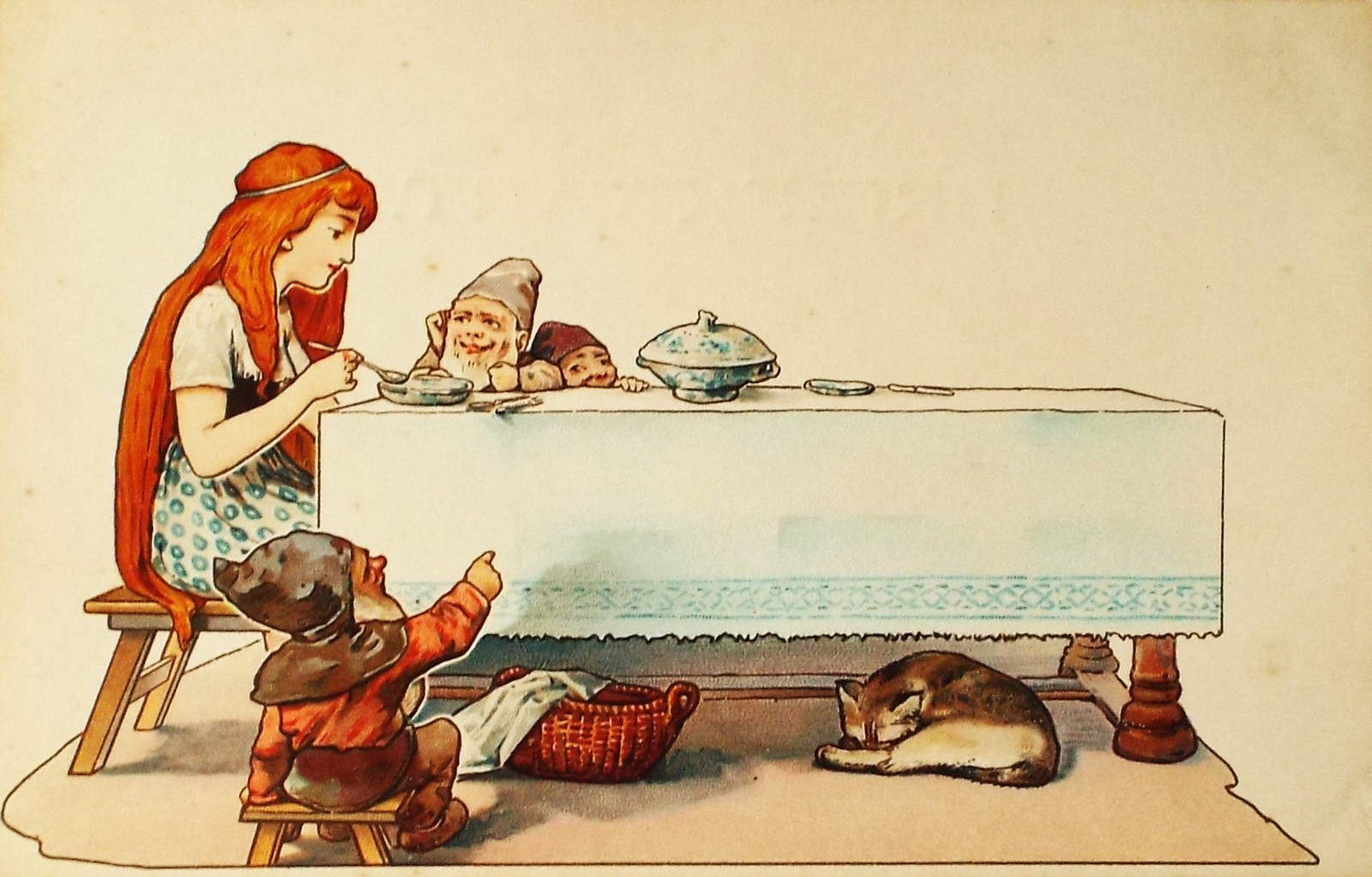 FABULOUS EARLY FANTASY 1899 Art Nouveau Snow White dwarf cat Netherlands FABULOUS EARLY FANTASY 1899 Art Nouveau Snow White dwarf cat Netherlands