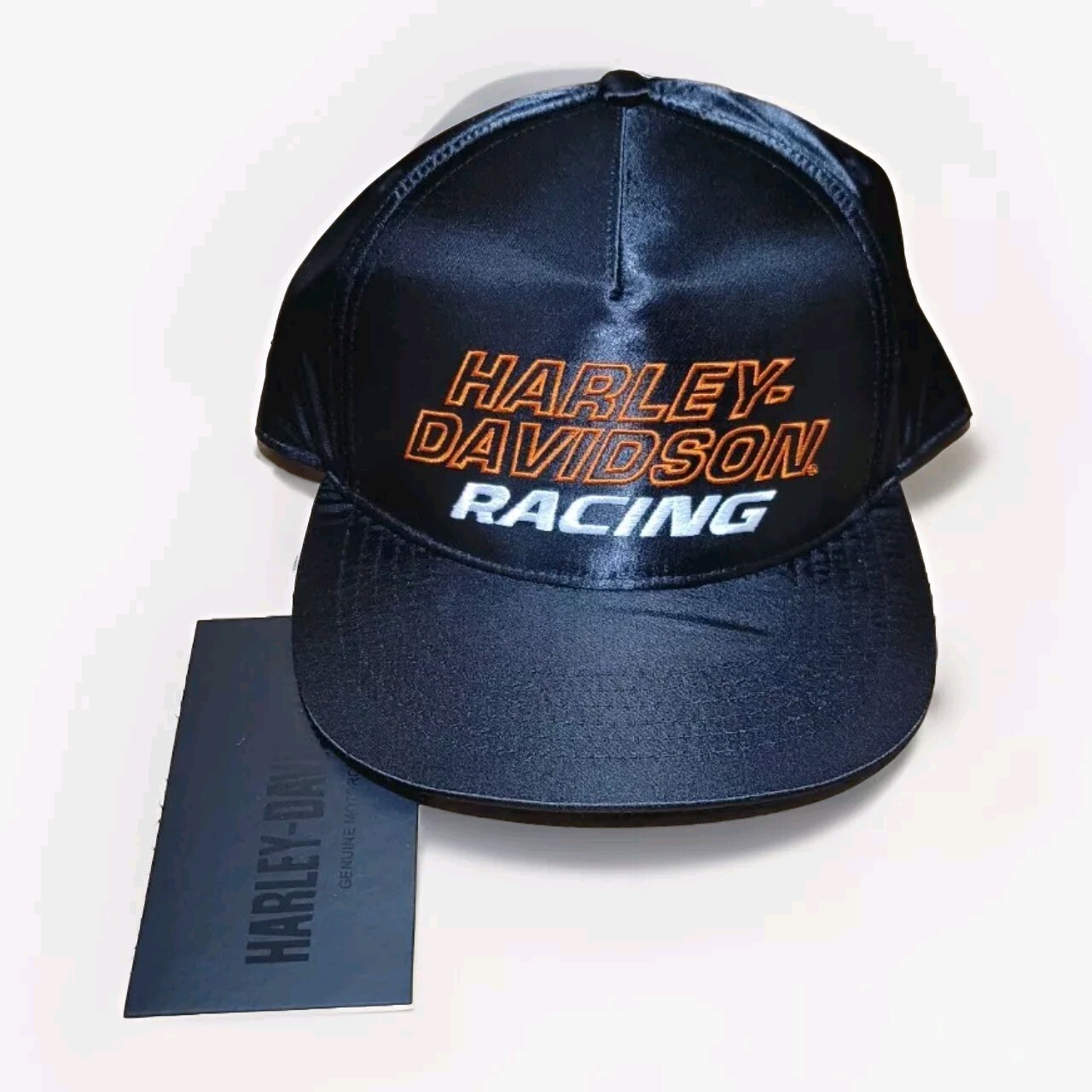 Brand New Harley Davidson Racing Snap Back Hat Ball Cap Orange Black Satin