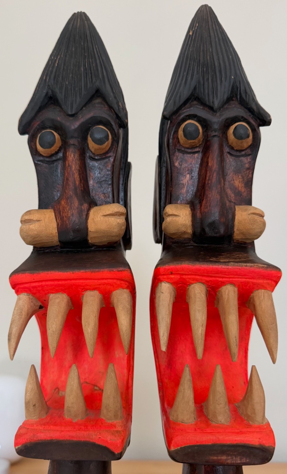 Vintage MCM Wood Tiki Head Sculptures Mid Century Polynesian Witco Style 1960s Vintage MCM Wood Tiki Head Sculptures Mid Century Polynesian Witco Style 1960s