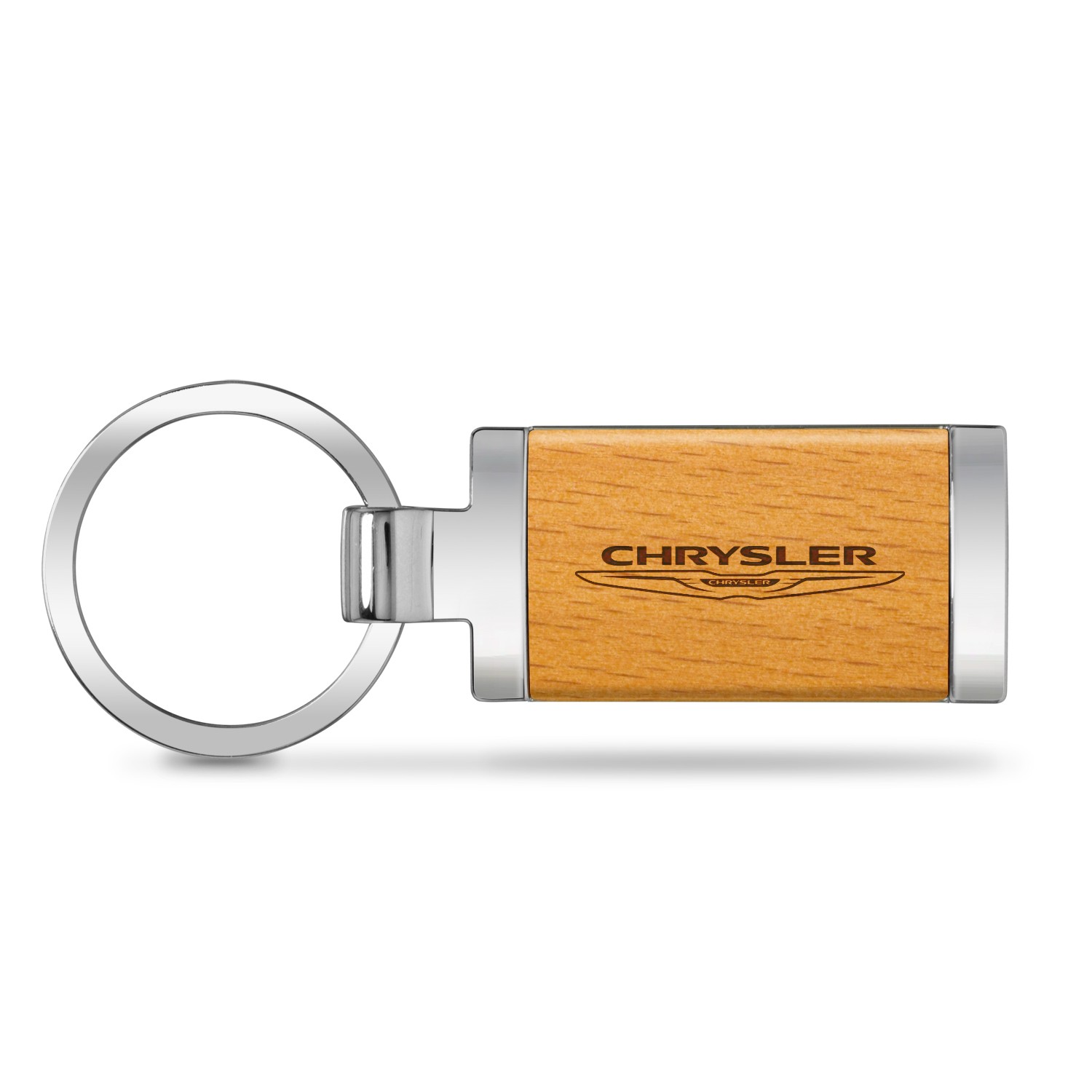 Chrysler Logo Laser Engraved Maple Wood Chrome Metal Trim Key Chain Chrysler Logo Laser Engraved Maple Wood Chrome Metal Trim Key Chain