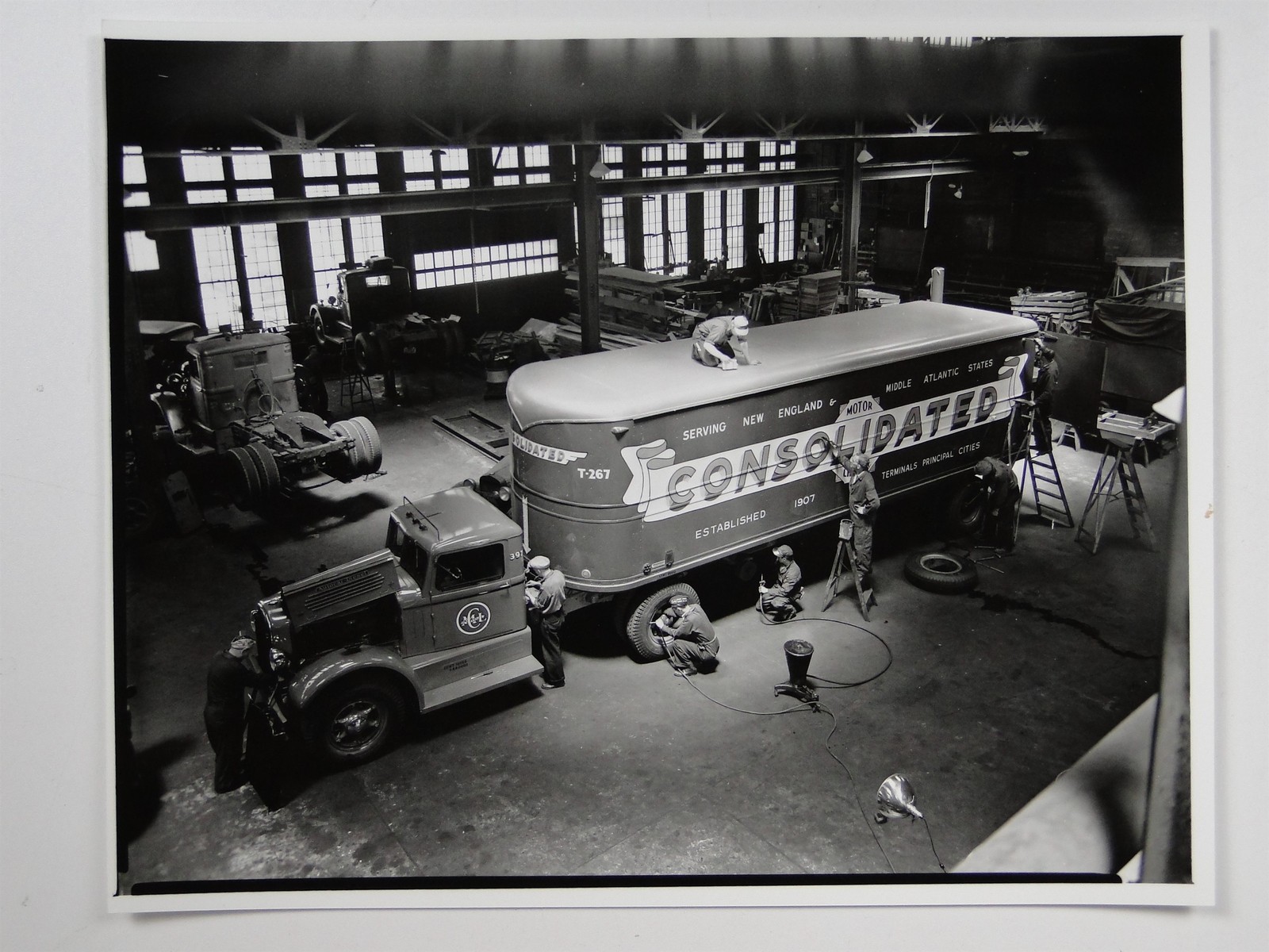 Consolidated Motor Lines Truck Autocar Garage Mechanics c1940s Photo 1990s Print Consolidated Motor Lines Truck Autocar Garage Mechanics c1940s Photo 1990s Print