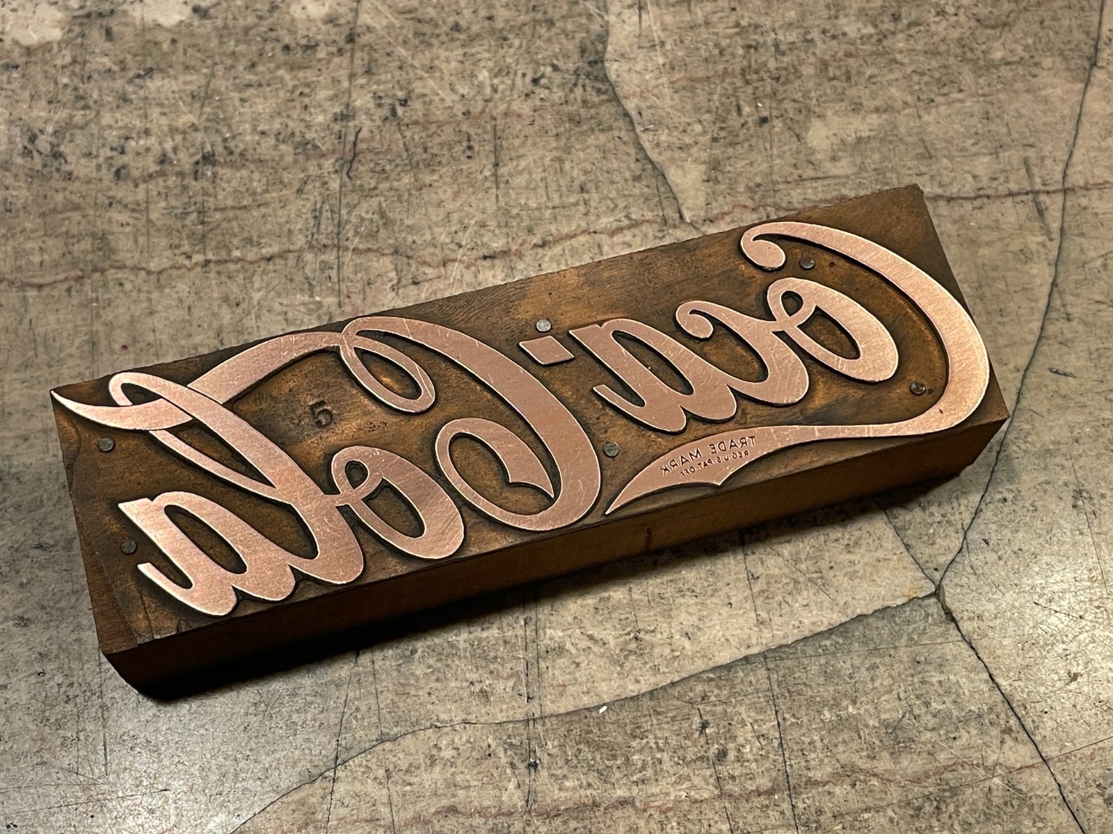 Printing Letterpress Printers Block Large Copper Coca Cola Script Logo (99)