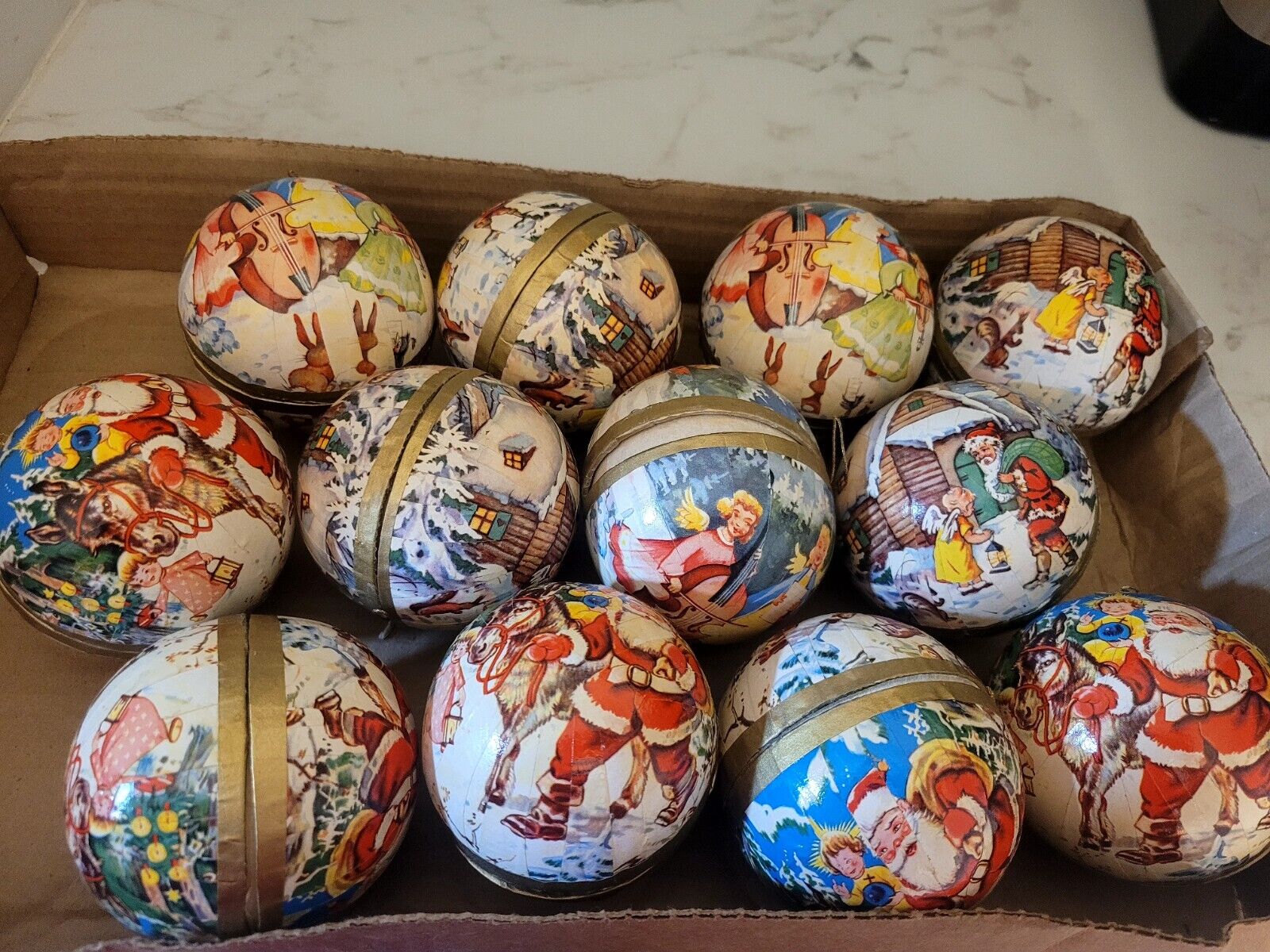 Vintage German 1950\'s Paper Mache Christmas Ornament Candy Holder Lot Of 12 Rare
