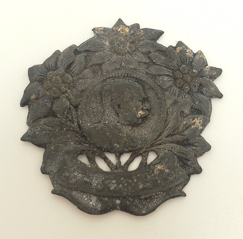 Austrian Emporer Franz Joseph 1948-1916 Thin Metal Medallion Floral Motif Austrian Emporer Franz Joseph 1948-1916 Thin Metal Medallion Floral Motif