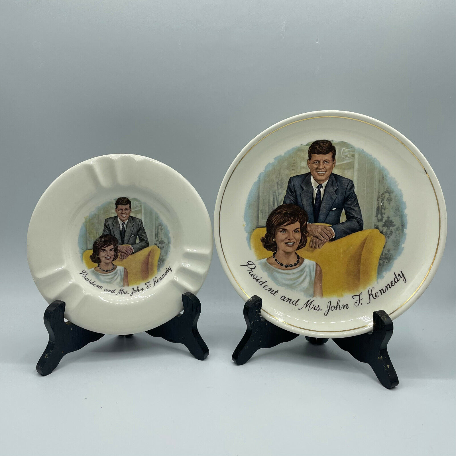 Vintage President and Mrs. John F. Kennedy Ashtray and Plate
