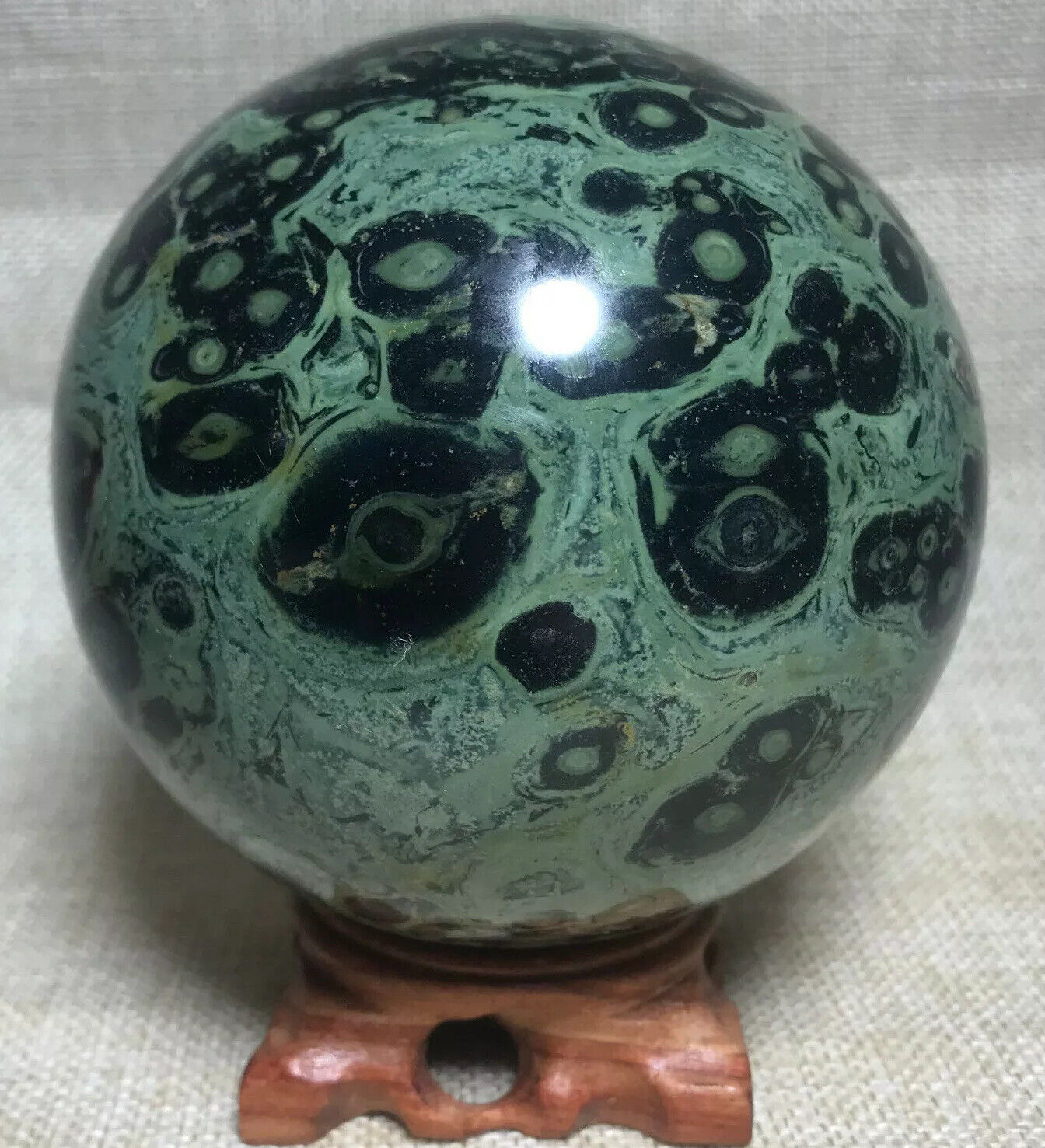 1950g Eye Green Kambaba Jasper Stromatolite Crystal Sphere Ball Madagasca +base 