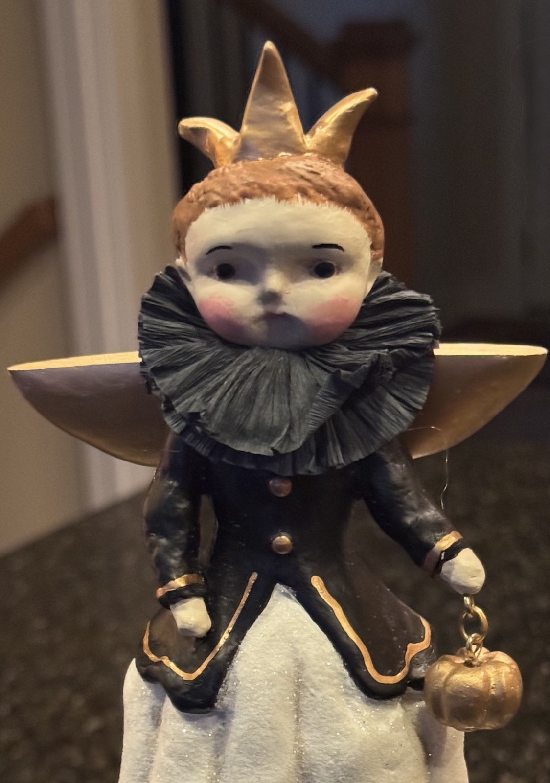 Dee Foust Harvey Princess Pumpkin Halloween Figurine Folk Art Black Gold 2023