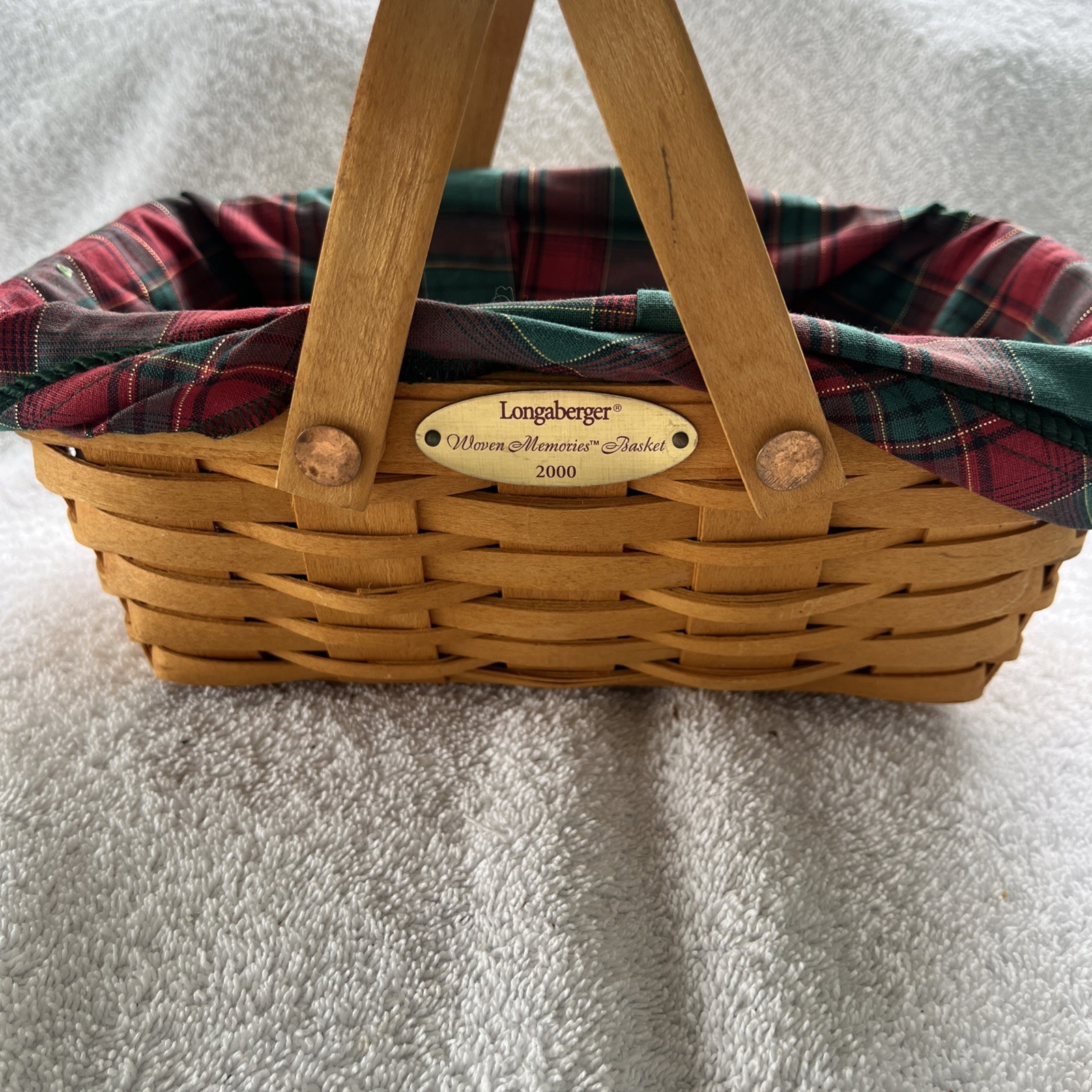 Longaberger Woven Memories Basket 2000 Liner, Protector, Metal Charm 10x6x4 b6 Longaberger Woven Memories Basket 2000 Liner, Protector, Metal Charm 10x6x4 b6