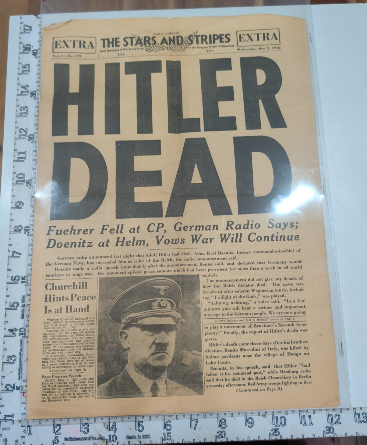 1945 Stars & Stripes PARIS EDITION HITLER DEAD WWII May 2 EXTRA Complete Origina 1945 Stars & Stripes PARIS EDITION HITLER DEAD WWII May 2 EXTRA Complete Origina