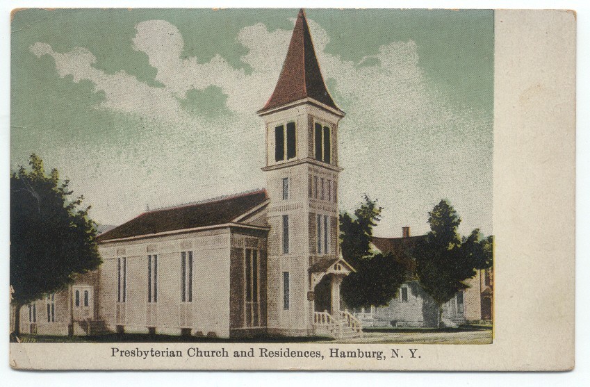 Hamburg NY Presbyterian Church and Residences c1910 Postcard New York