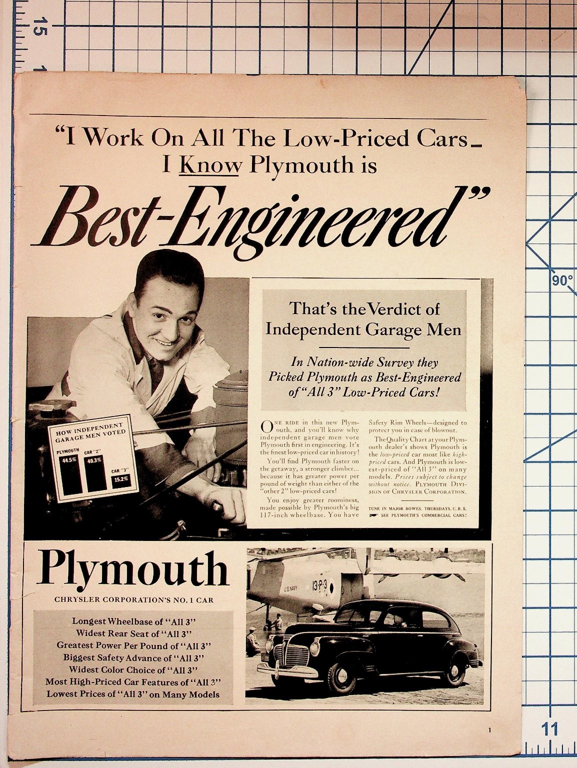 1939 Plymouth Best-Engineered Vintage Car Magazine Ad Mechanic US Navy Plane 1939 Plymouth Best-Engineered Vintage Car Magazine Ad Mechanic US Navy Plane