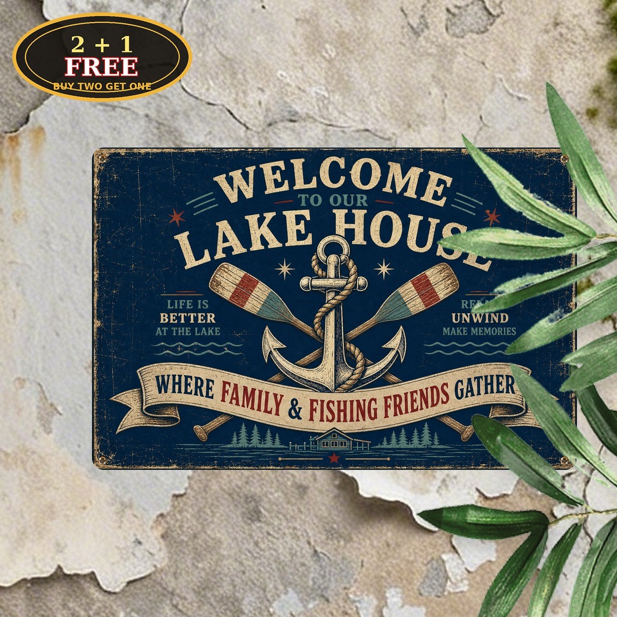 Charming Lakeside Cabin Welcome Summer Vacation Lake House Metal Sign