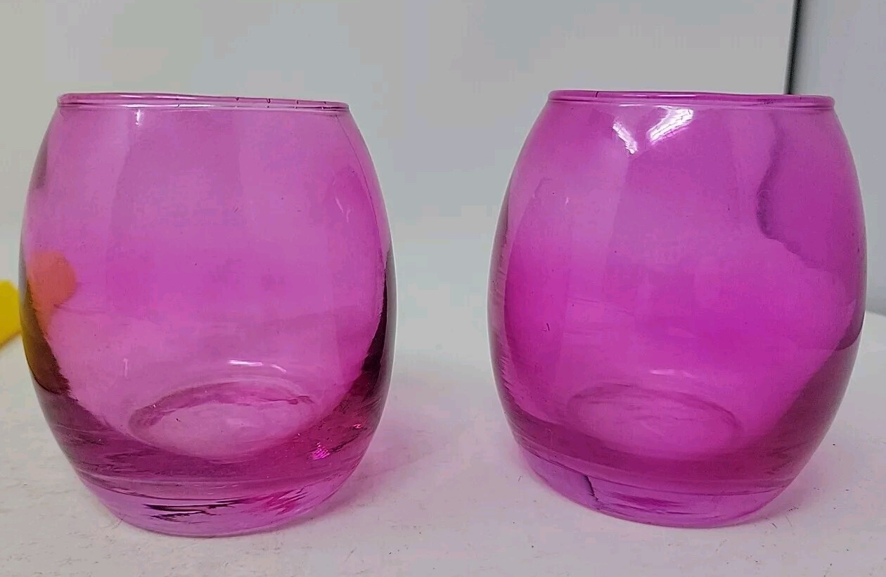 Vintage Pair 2 Hot Pink Ombré Art Glass Votive Candle Holder Decor 3.2 Vintage Pair 2 Hot Pink Ombré Art Glass Votive Candle Holder Decor 3.2