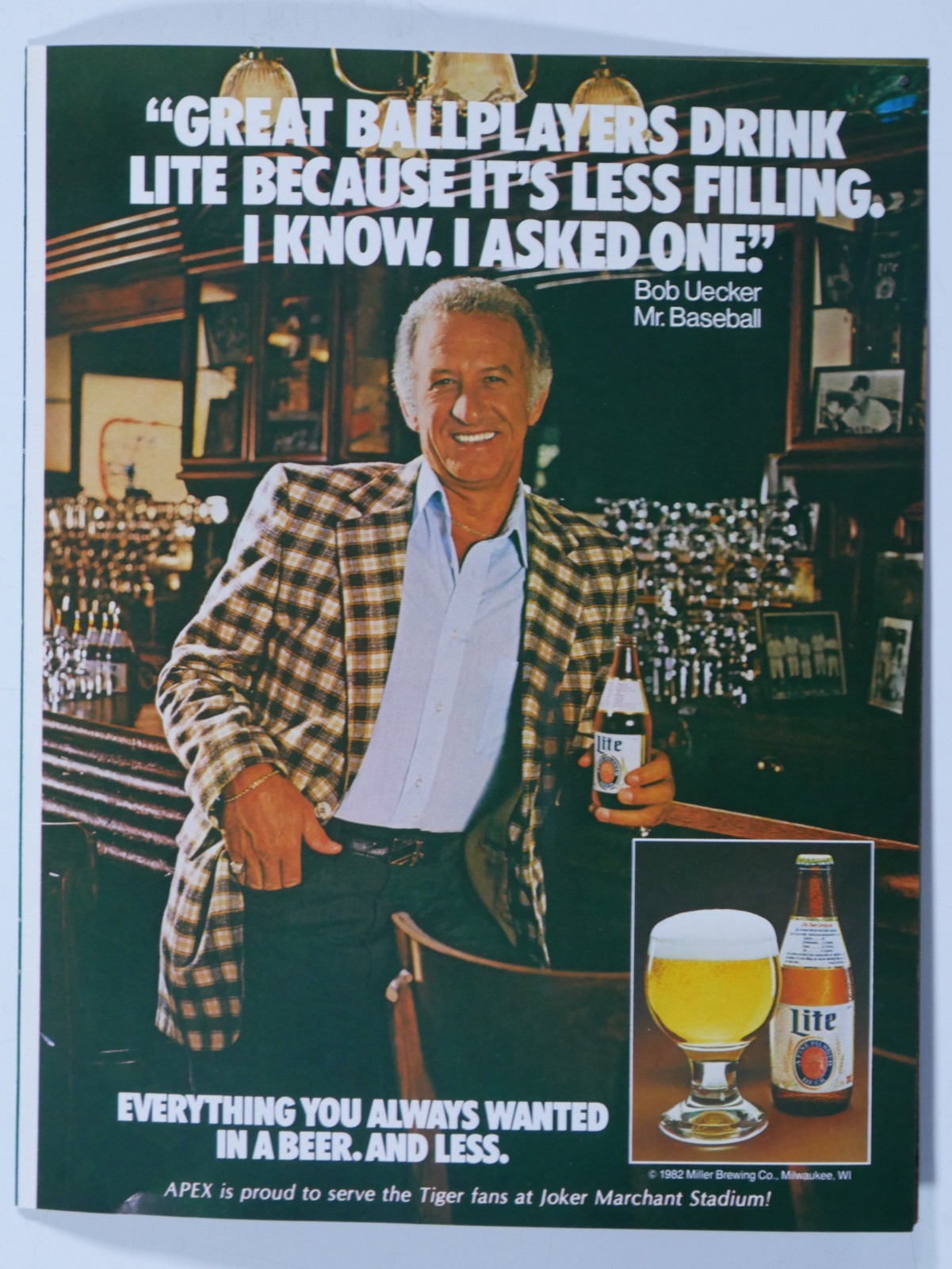 Bob Uecker Milwaukee Brewers Miller Lite Vintage 1985 Regional Original Print Ad Bob Uecker Milwaukee Brewers Miller Lite Vintage 1985 Regional Original Print Ad