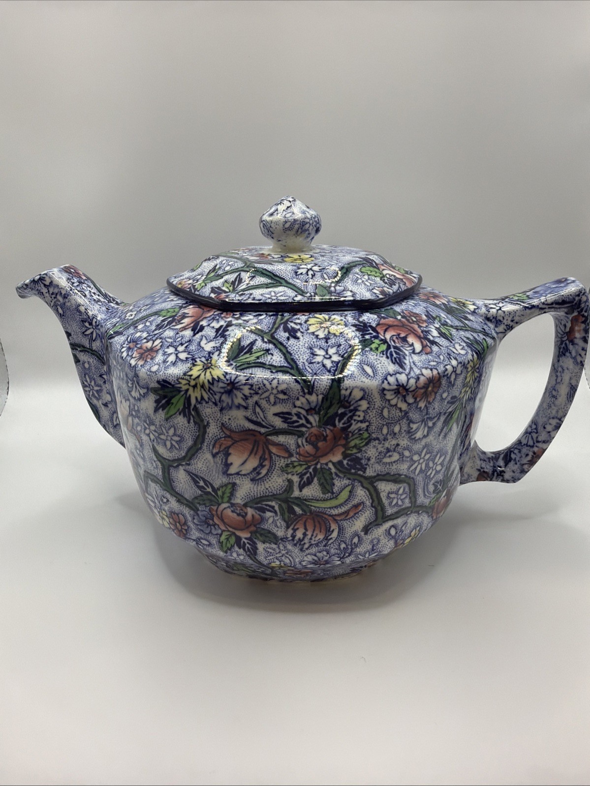 Vintage 1930s Ringtons Tea Maling Ware Chintz Teapot Hexagonal Floral Reg 768024