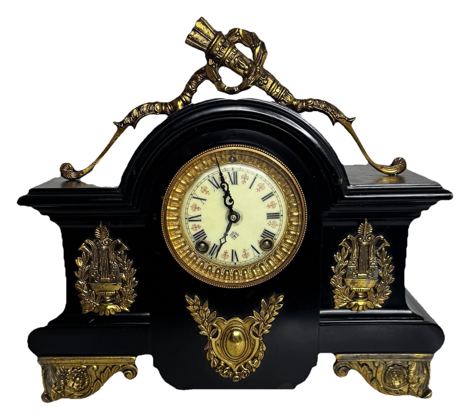 Antique 1880 Ansonia Cast Iron Laurel Mantel Clock Fully Serviced Antique 1880 Ansonia Cast Iron Laurel Mantel Clock Fully Serviced