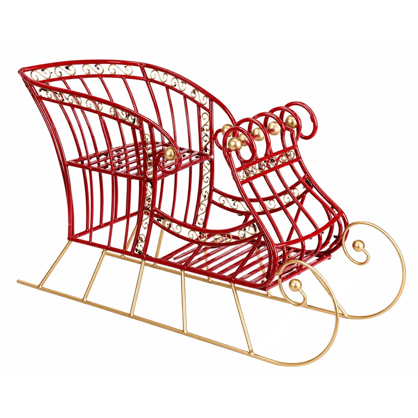 Plow & Hearth Large Christmas Sleigh 87431 Red Bronze Outdoor Holiday Decor NEW