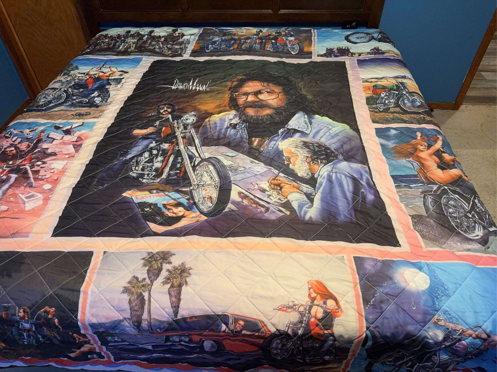 Vintage David Mann Easyriders Motorcycle Biker Art Quilt Comforter Rare Vintage David Mann Easyriders Motorcycle Biker Art Quilt Comforter Rare