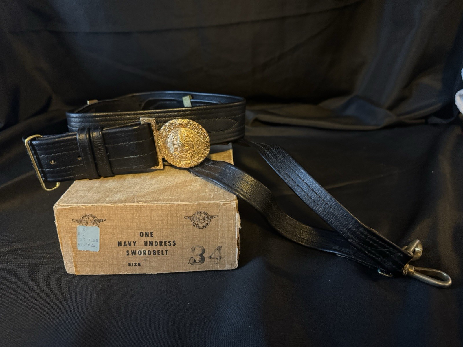 WWII US Navy Officer Sword Belt Set 34–Hilborn-Hamburger Original Box