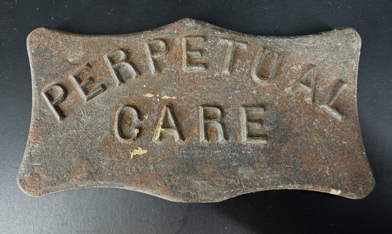 Antique Perpetual Care Embossed Cast Iron Funeral Sign Antique Perpetual Care Embossed Cast Iron Funeral Sign