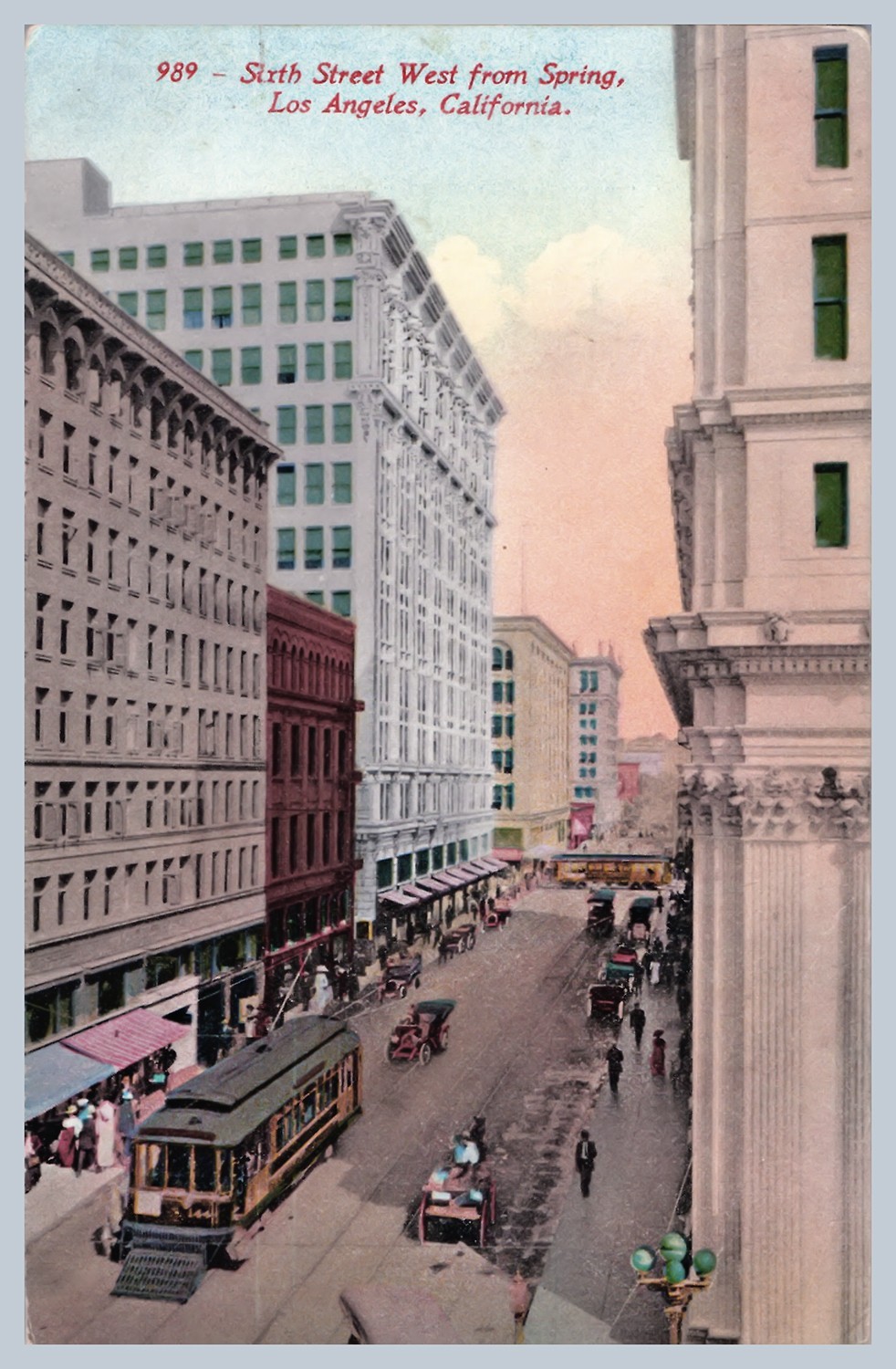 1910 Los Angeles CA Sixth Street Spring St Trolley Cars Mitchell Postcard –282 1910 Los Angeles CA Sixth Street Spring St Trolley Cars Mitchell Postcard –282