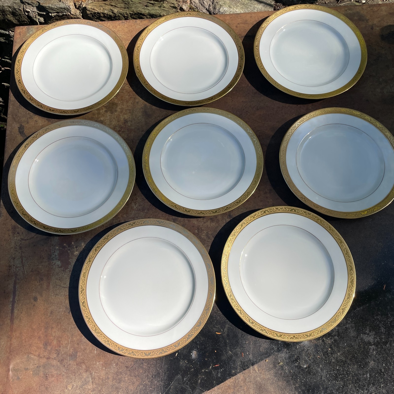 8 Limoges France Gold Plates Vtg Porcelain Ambassaor Pattern Rare Vtg 1900s 8 Limoges France Gold Plates Vtg Porcelain Ambassaor Pattern Rare Vtg 1900s