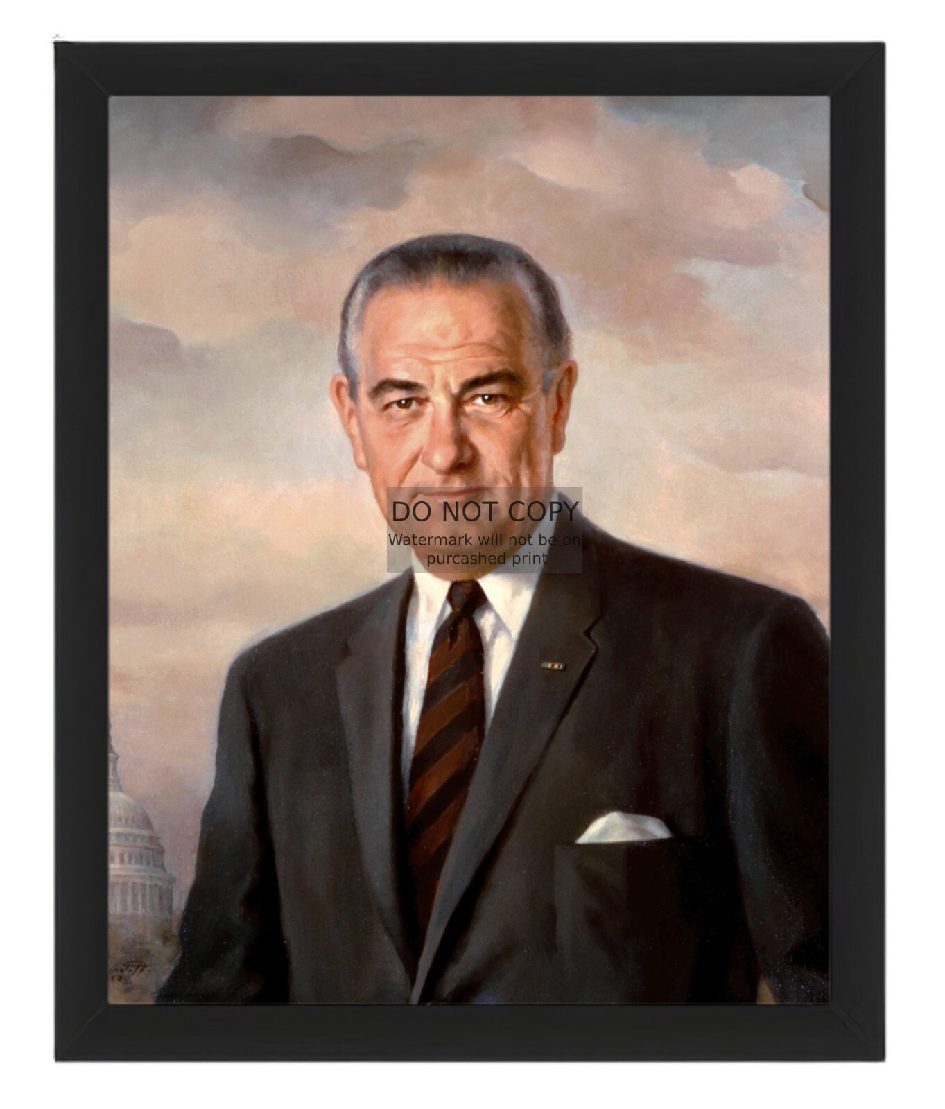 PRESIDENT LYNDON B. JOHNSON PRESIDENTIAL PAINTING PORTRAIT 8X10 FRAMED PHOTO