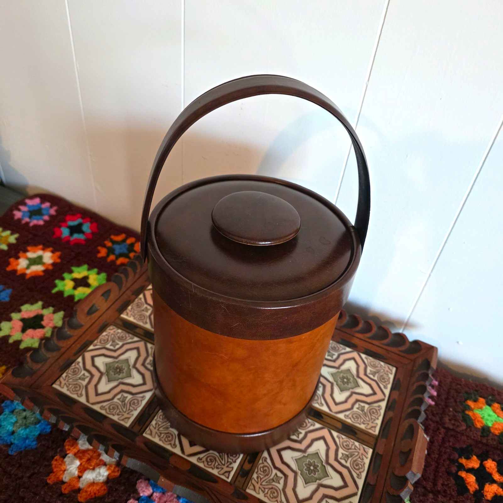 Vintage Ice Bucket Two Tone Brown Vinyl Retro Mid Century Modern Vintage Ice Bucket Two Tone Brown Vinyl Retro Mid Century Modern