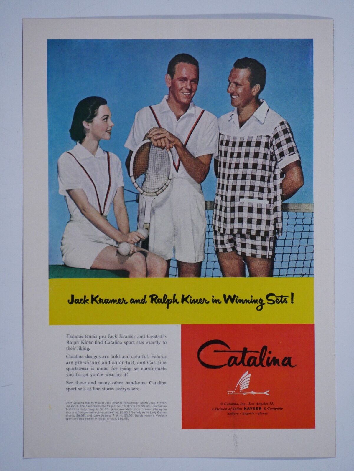 1962 Ralph Kiner Pittsburgh Pirates Jake Kramer VTG Catalina Original Print Ad