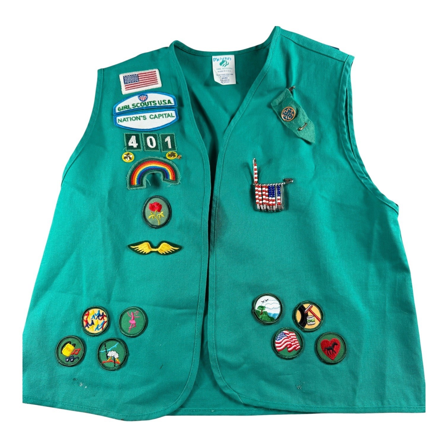 Vintage Girl Scouts USA Junior Vest Green Patches Nation's Capital Troop 401 Vintage Girl Scouts USA Junior Vest Green Patches Nation's Capital Troop 401